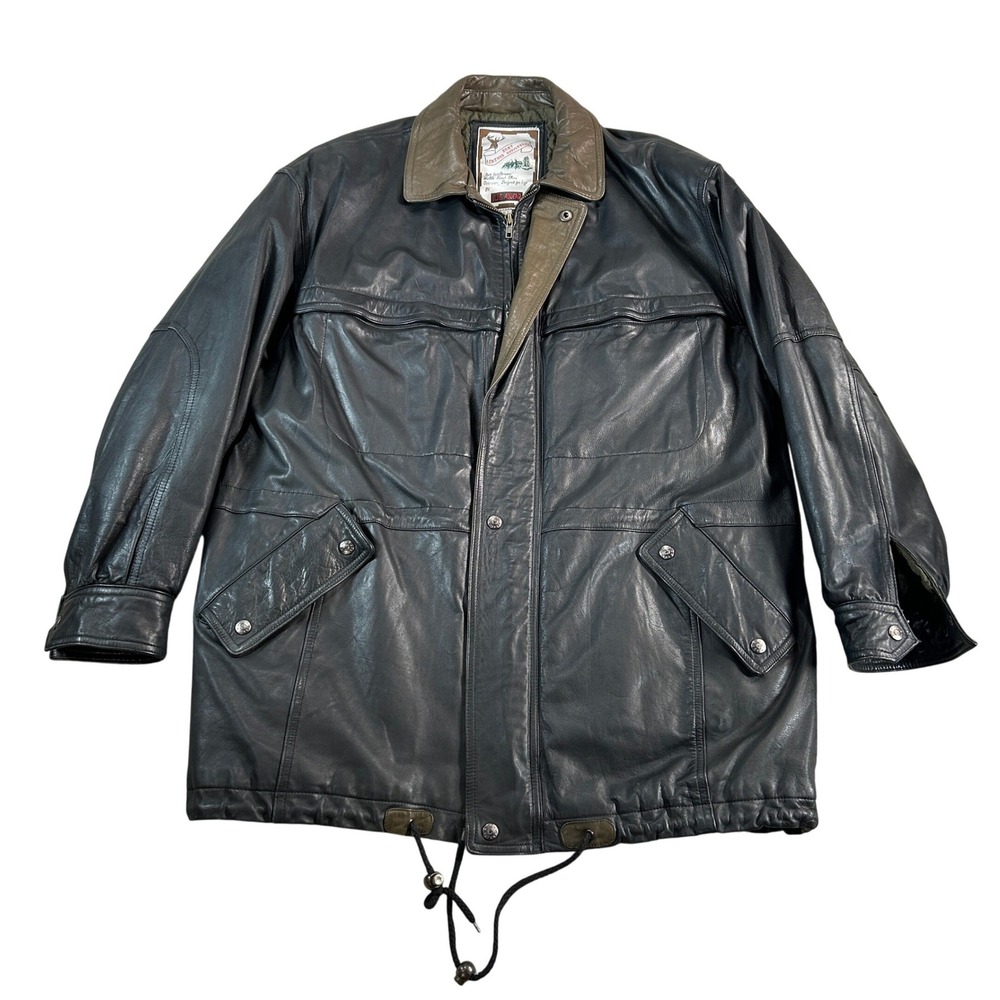 Vintage Luis Alvear Leather Jacket Mens L Bomber Style Black Olive Pockets Korea - Picture 1 of 12
